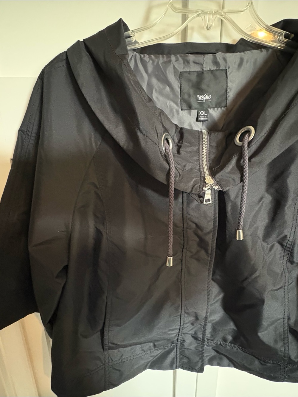 Black Hooded Windbreaker Jacket - XXL